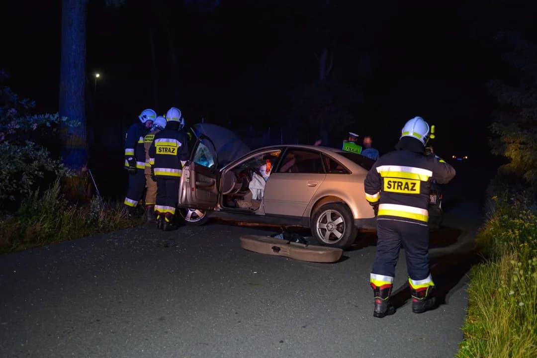 Pasażer podczas jazdy szarpnął za kierownicę. Audi uderzyło w drzewo na drodze Łobez – Łobzowiec