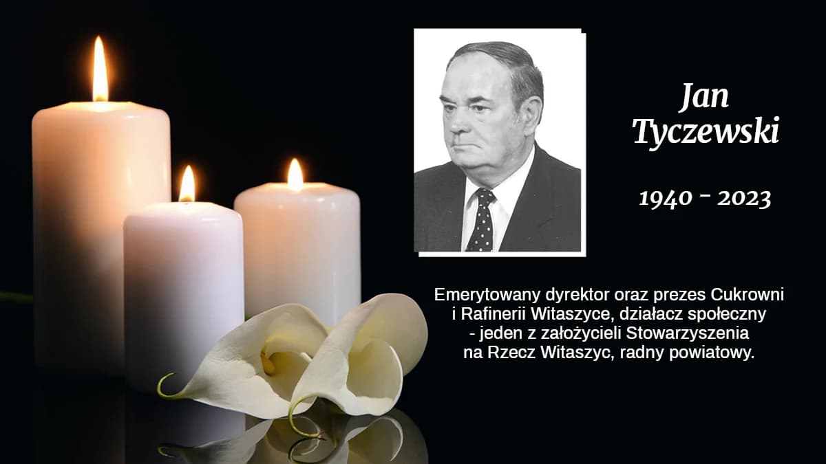 Emerytowany dyrektor oraz prezes Cukrowni i Rafinerii Witaszyce, działacz społęczny - jeden z założycieli Stowarzyszenia na Rzecz Witaszyc, radny powiatowy. Jan Tyczewski urodził się 6 czerwca 1940 roku w Kościanie. Jego ojciec Mieczysław pracował w Cukrowni Kościan, matka Łucja zajmowała się gospodarstwem domowym i wychowywaniem sześciorga jego rodzeństwa. Dzieciństwo spędził w Kościanie, gdzie w roku 1954 ukończył szkołę podstawową. Potem, w latach 1954-1956 uczył się w Zasadniczej Szkole Zawodowej w Poznaniu, gdzie zdobył zawód ślusarza maszynowego. Potem uczęszczał do Technikum Cukrowniczego w Toruniu, które ukończyłw 1961 roku. W tym samym roku rozpoczął studia wyższe na Politechnice Poznańskiej na Wydziale Mechanizacji Rolnictwa, gdzie w roku 1967 uzyskał tytuł magistra inżyniera. Pracę zawodową rozpoczął w Cukrowni Kościan. Po ukończeniu stażu pracował jako drugi mechanik, a w okresie kampanii jako kierownik produkcji. W 1969 roku został oddelegowany na okres kampanii do Cukrowni i Rafinerii w Witaszycach, gdzie pełnił funkcję kierownika produkcji. Od lutego 1970 roku został przeniesiony tam na stałe i objął stanowisko głównego mechanika. W 1973 roku powierzono mu obowiązki zastępcy dyrektora do spraw technicznych i na tym stanowisku pracował do września 1982 roku, a w październiku po wygraniu konkursu został dyrektorem Cukrowni Witaszyce. W 1984 roku rozpoczęto w cukrowni projekt budowy nowej elektrociepłowni. Równolegle prowadzono prace z nowoczesnym rozwiązaniem gospodarki wodno-ściekowej. Po uruchomieniu gazowej elektrociepłowni w 1995 roku Cukrownia Witaszyce trafiła na jedno z pierwszych miejsc w rankingu ekologicznych zakładów w kraju. Jan Tyczewski otrzymał Złotą Odznakę za Zasługidla Ochrony Środowiska i Gospodarki Wodnej przyznaną w maju 1996 roku przez Ministra Ochrony Środowiska Zasobów Naturalnych i Leśnictwa. Pierwsze lata w czasie transformacji były bardzo trudne. Cukrownia Witaszyce została przekształcona w jednoosobową spółkę Skarbu Państwa. W 1995 roku Jan Tyczewski został prezesem Cukrowni w Witaszycach. Stanowisko to pełnił do przejścia na emeryturę w lipcu 1998 roku.Za swoją pracę zawodową i działalność społeczną i zawodową uzyskał szereg wyróżnień i odznaczeń, między innymi Złoty Krzyż Zasługi OOP. W latach 1998-2002 był radnym Rady Powiatu Jarocińskiego. Był też jednym z trzech inicjatorów powołania Stowarzyszenia na Rzecz Witaszyc. Przez wiele lat należał do Polskiego Związku Łowieckiego oraz Polskiego Związku Wędkarskiego. Zmarł w niedzielę 15 stycznia w wieku 82 lat. Został pochowany 21 stycznia w rodzinnym grobowcu na cmentarzu w Kościanie.