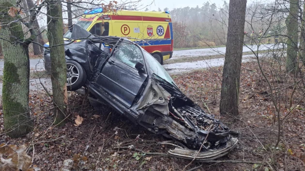 BMW uderzyło w drzewo na drodze Golina - Zakrzew
