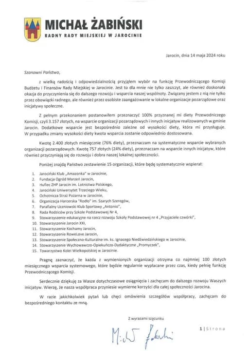Jarocińscy radni przekazują swoje diety na cele społeczne — zdjęcie 2 z 9