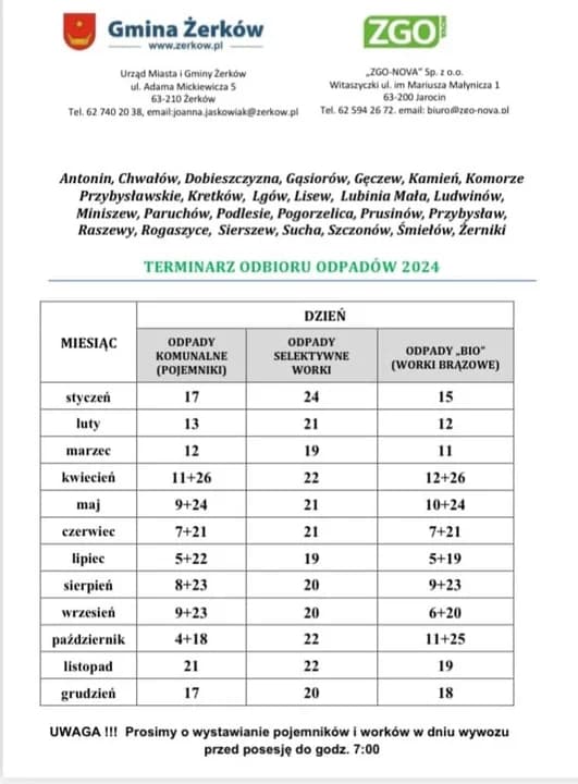 Harmonogram odbioru śmieci w gminie Żerków — zdjęcie 5 z 5