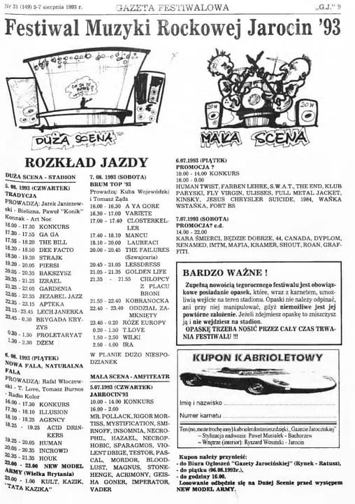 Program Jarocin Festiwal z 1993 roku