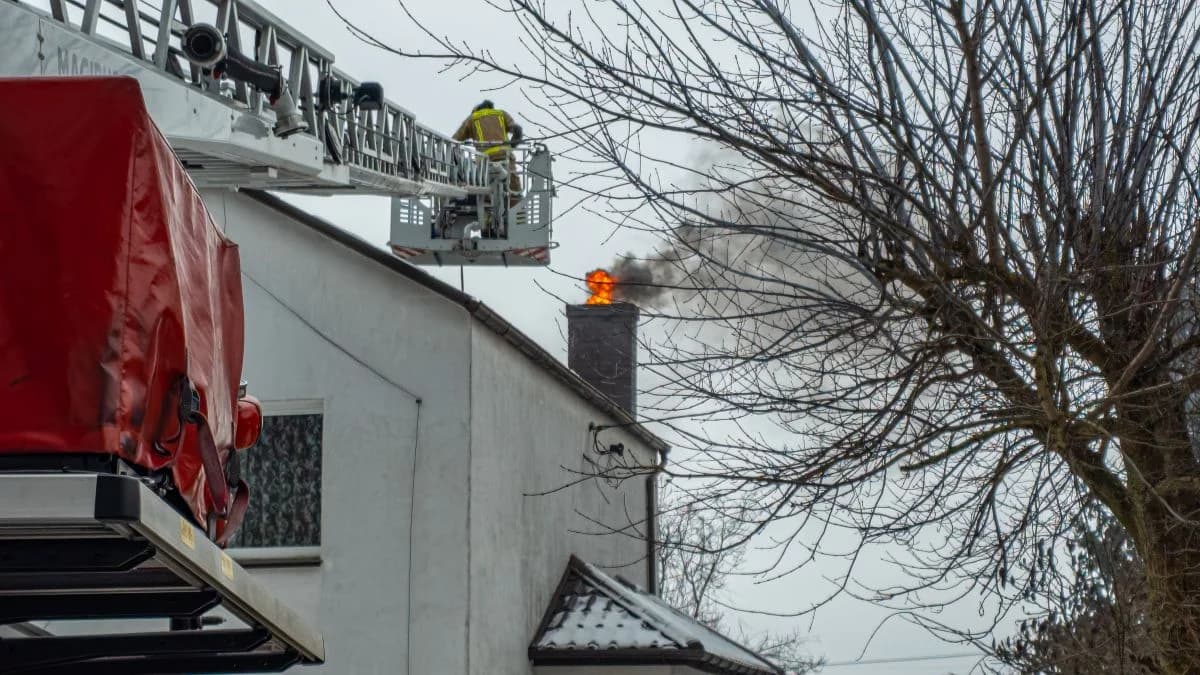 Pożar sadzy w kominie w Wilkowyi