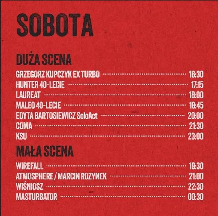 Plan koncertów na sobotę, 19 lipca