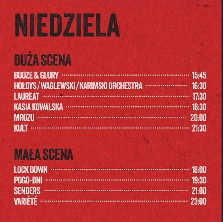 Plan koncertów na niedzielę, 20 lipca