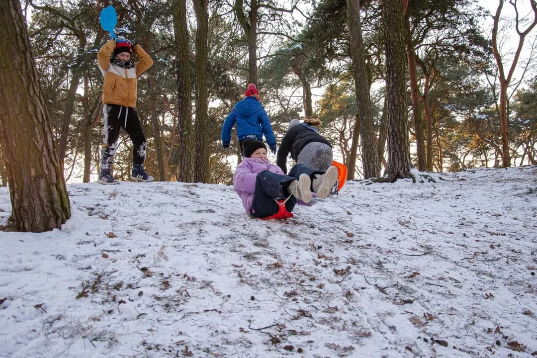 Śnieg - utrapienie dla drogowców i kierowców, a źródło radości dla dzieci. W jarocińskich parkach trwa sezon saneczkowy [ZDJĘCIA] — zdjęcie 2 z 28