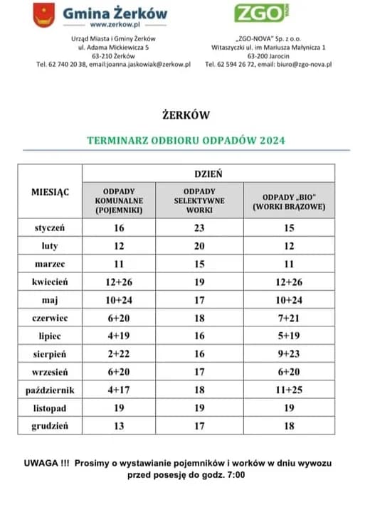 Harmonogram odbioru śmieci w gminie Żerków — zdjęcie 2 z 5