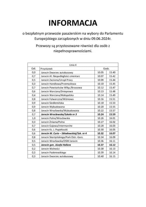 Wykaz bezpłatnych kursów wutobusów komunikacji miejskiej w dniu Eurowyborów — zdjęcie 2 z 14