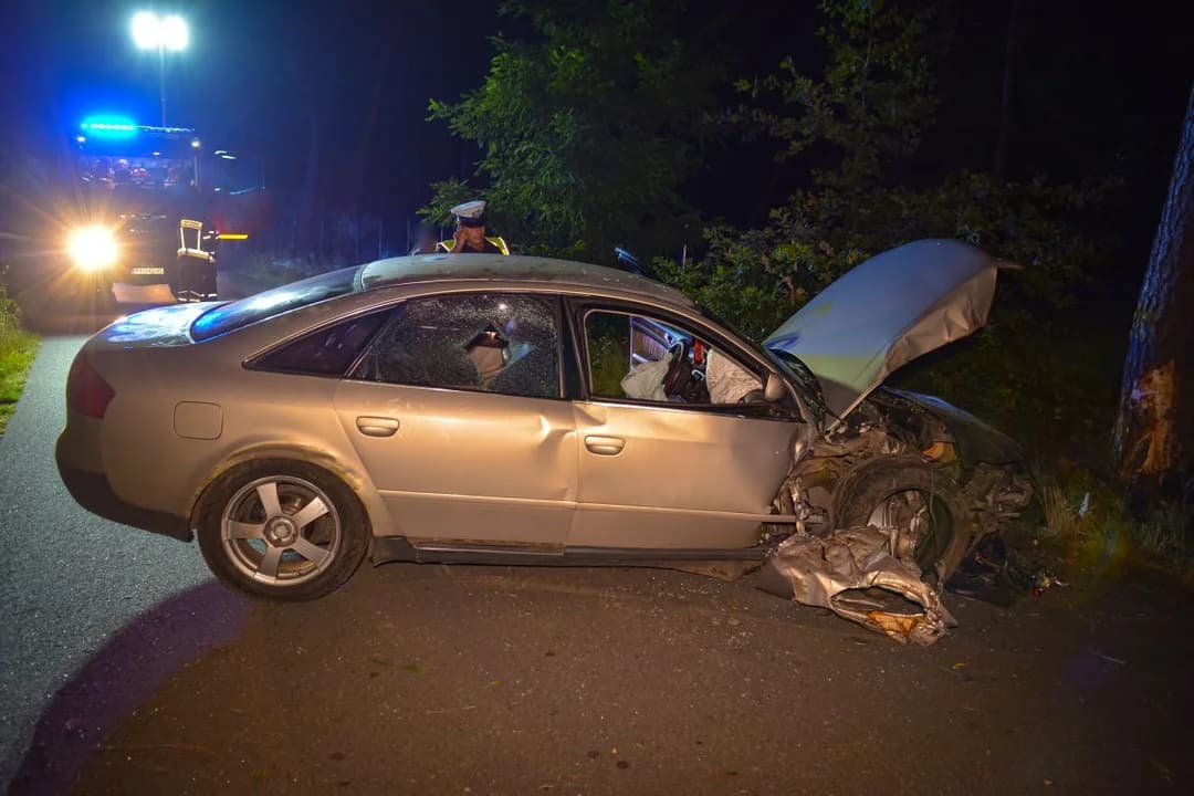 Audi uderzyło w drzewo na drodze Łobez - Łobzowiec