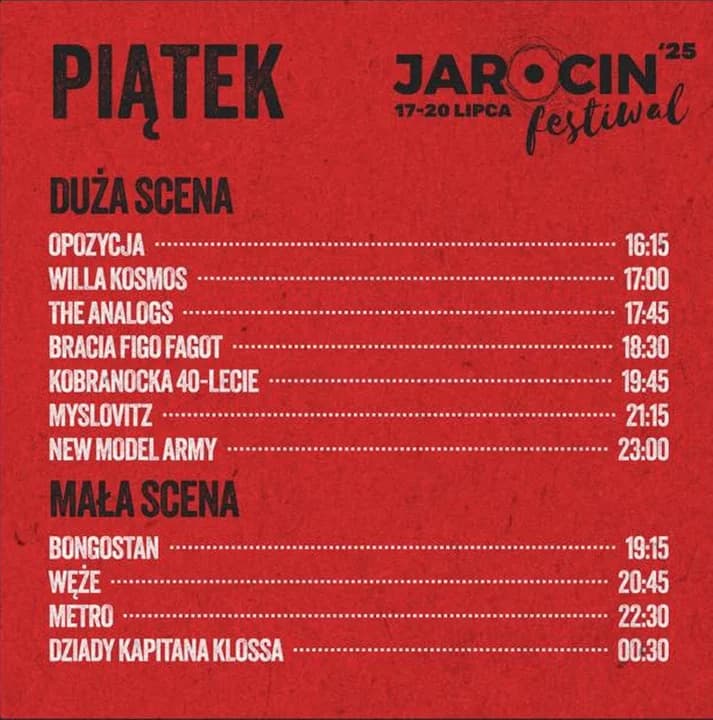 Plan koncertów na piątek, 18 lipca