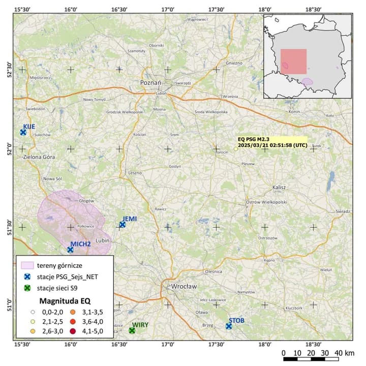 Państwowy Instytut Geologiczny podał dokłądne dane - wynika z nich, że epicentrum znajdowało się niedaleko Lubinii Małej
