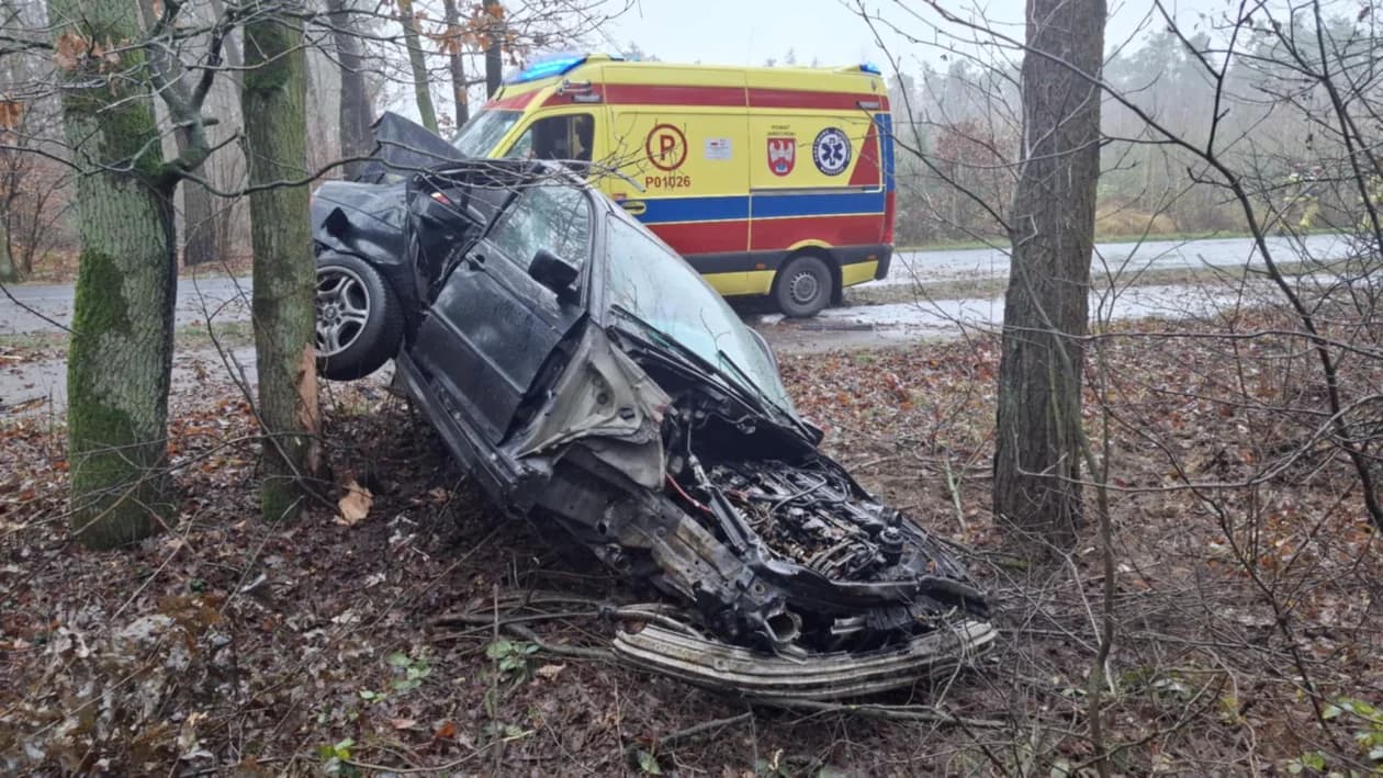 BMW uderzyło w drzewo na drodze Golina - Zakrzew