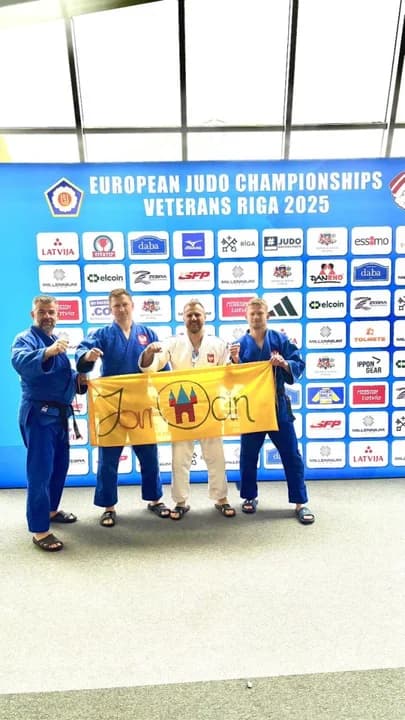 Mastersi Ipponu Jarocin na Mistrzostwach Europy Masters w Judo. Od lewej: Robert Raś, Damian Przestacki, Maciej Walczak, Michał Wyrwiński