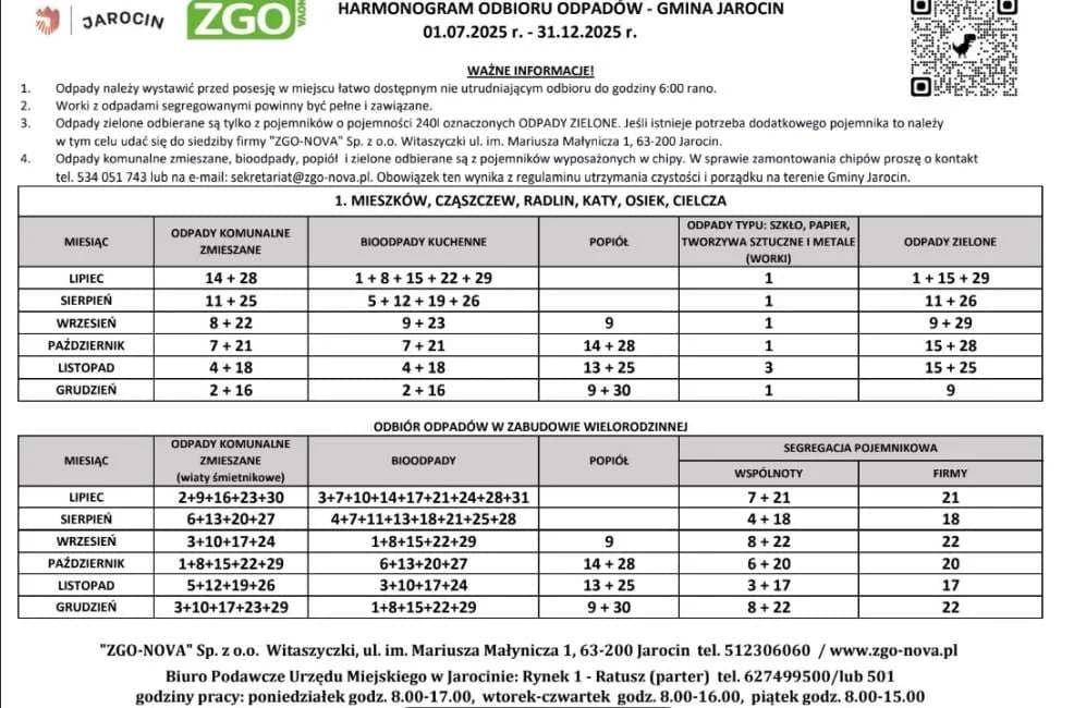 Harmonogram odbioru śmieci w gminach powiatu jarocińskiego — zdjęcie 5 z 20