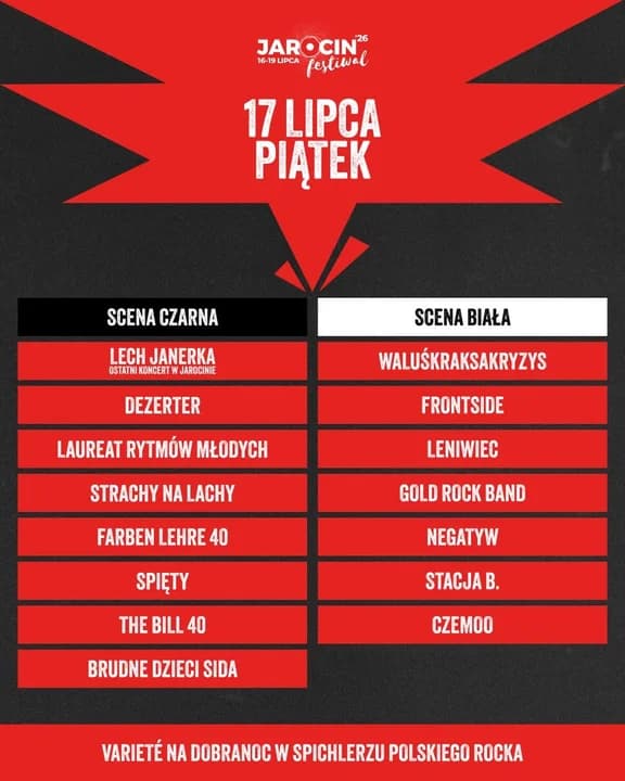 Jarocin Festiwal 2026 - piątek, 17 lipca