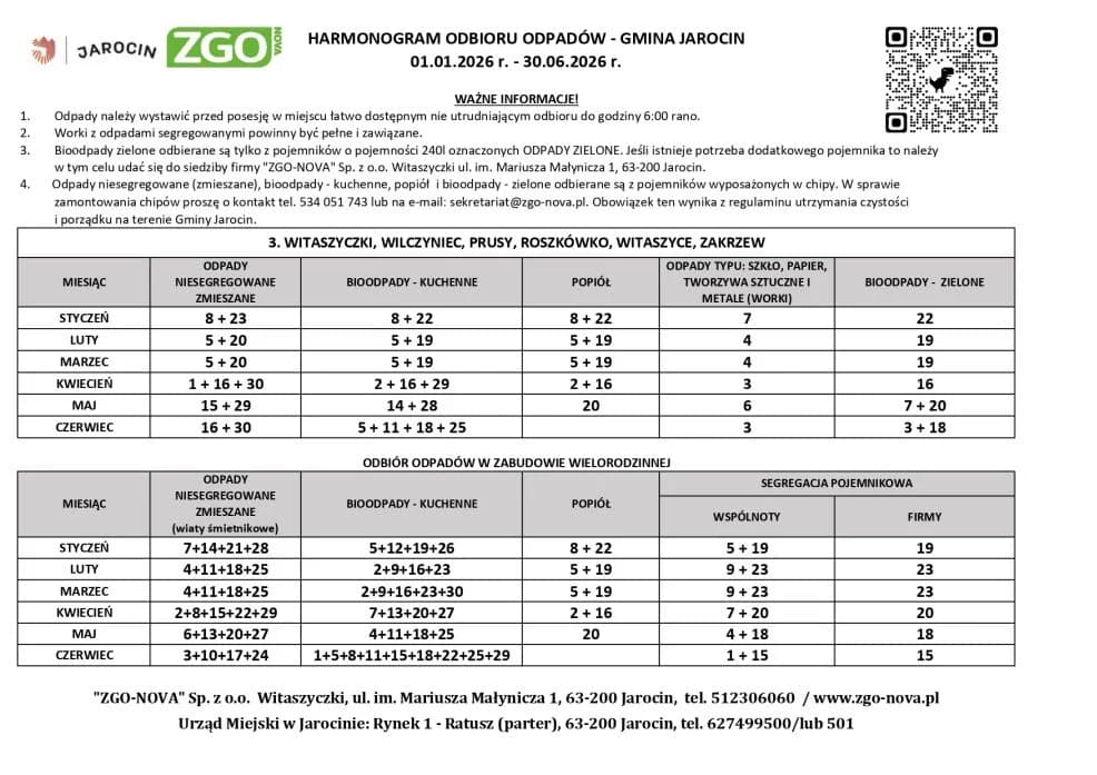 HARMONOGRAM odbioru odpadów dla gmin: Jarocin, Jaraczewo i Nowe Miasto — zdjęcie 2 z 17