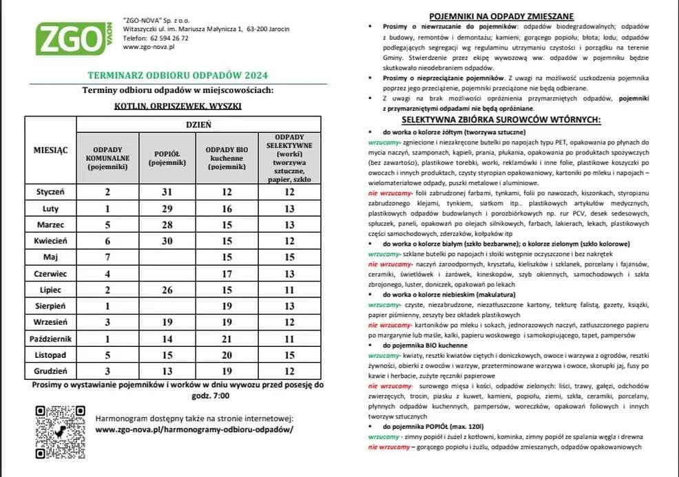 Harmonogramy odbioru odpadów w gminach powiatu jarocińskiego w 2024 r. — zdjęcie 2 z 20