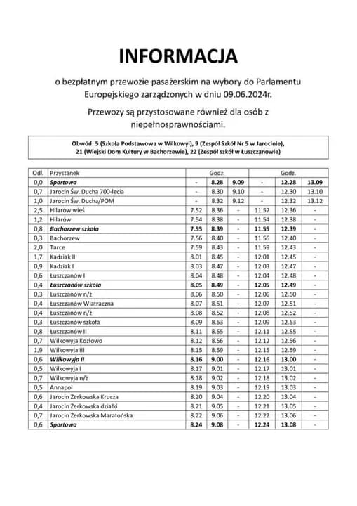 Wykaz bezpłatnych kursów wutobusów komunikacji miejskiej w dniu Eurowyborów — zdjęcie 4 z 14
