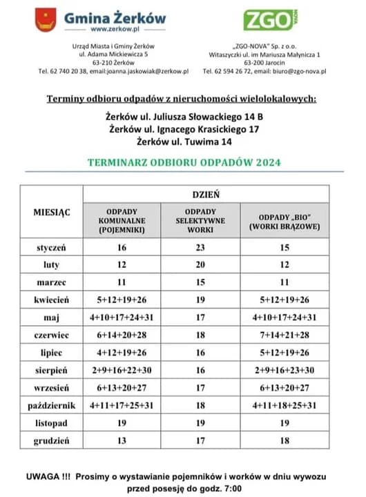 Harmonogram odbioru śmieci w gminie Żerków — zdjęcie 3 z 5