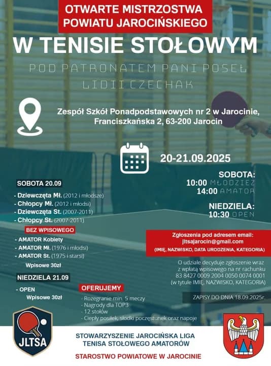 Wszystkie szczegóły dotyczące Mistrzostw Powiatu Jarocińskiego w tenisie stołowym