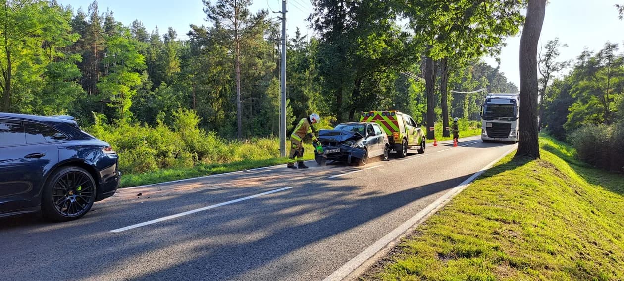 Zderzenie seata ibizy z porsche na drodze wojewódzkiej 443 w Bachorzewie — zdjęcie 5 z 10
