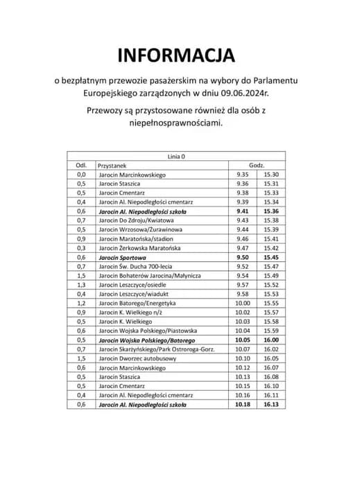 Wykaz bezpłatnych kursów wutobusów komunikacji miejskiej w dniu Eurowyborów — zdjęcie 6 z 14