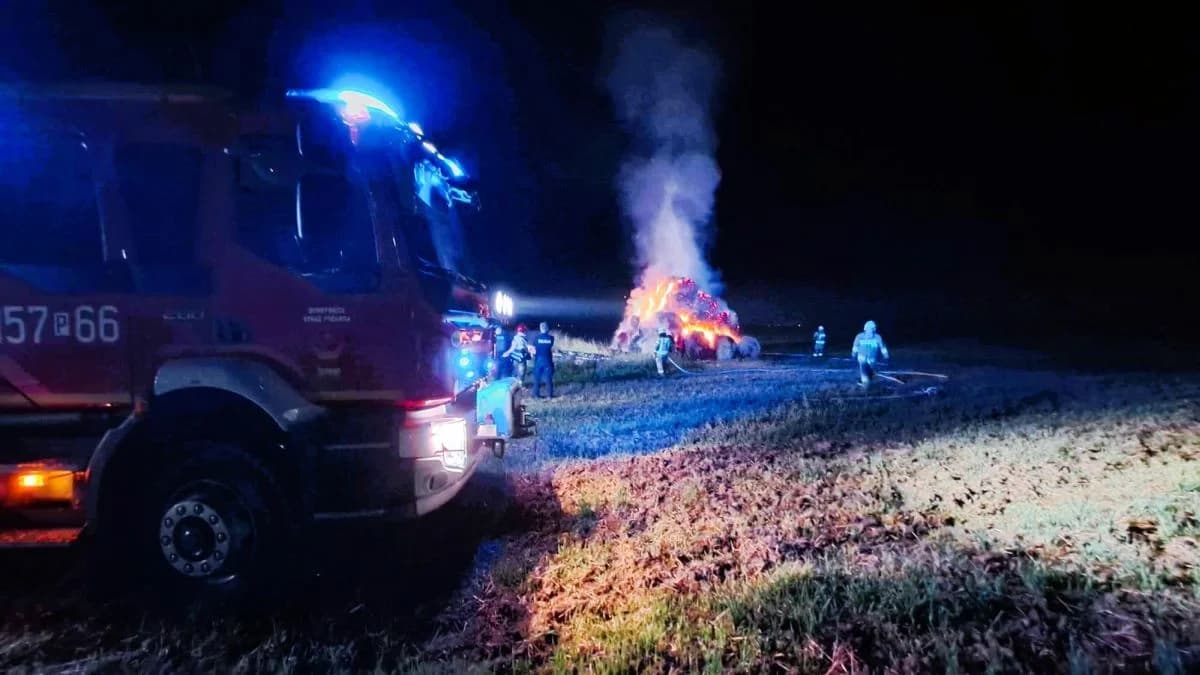 Pożar słomy na Podlesiu. Kilkudziesięciu strażaków w akcji [ZDJĘCIA] — zdjęcie 6 z 8
