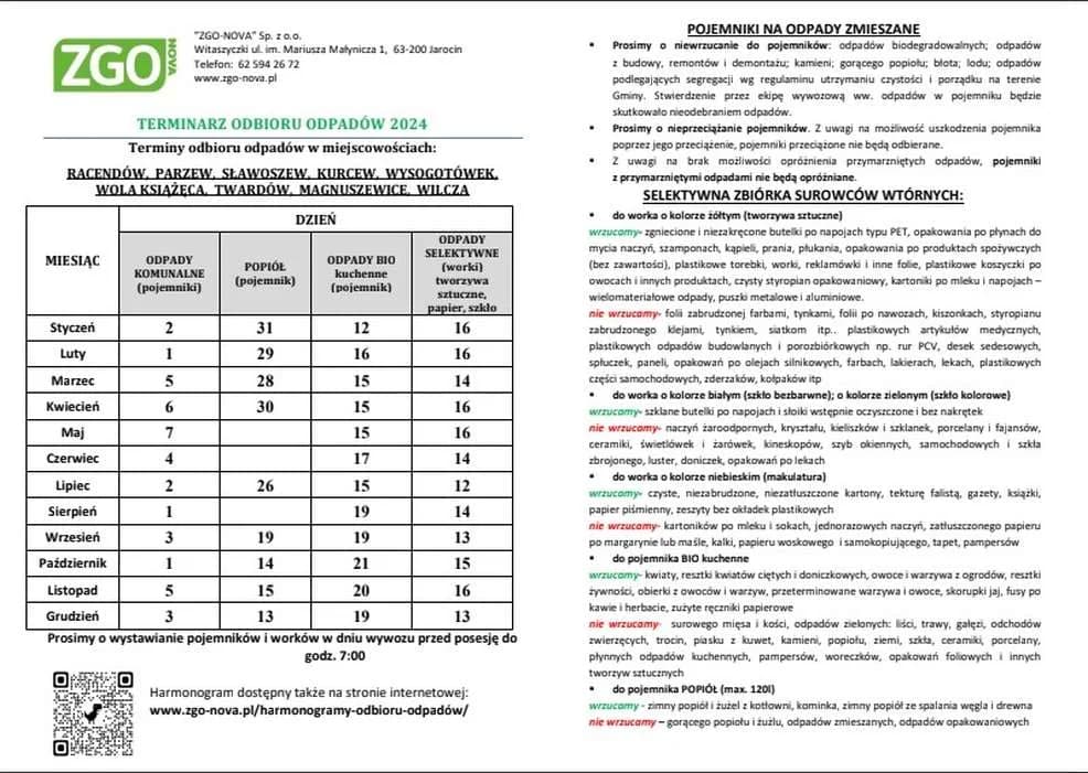 Harmonogramy odbioru odpadów w gminach powiatu jarocińskiego w 2024 r. — zdjęcie 3 z 20