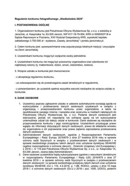 REGULAMIN KONKURSU Niedźwiedzie 2025. Zrób zdjęcie przebierańcom, zgarnij kasę — zdjęcie 1 z 3