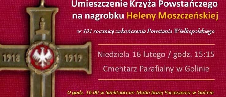 Krzyż dla właścicielki majątku Golina i msza św. w intencji powstańców