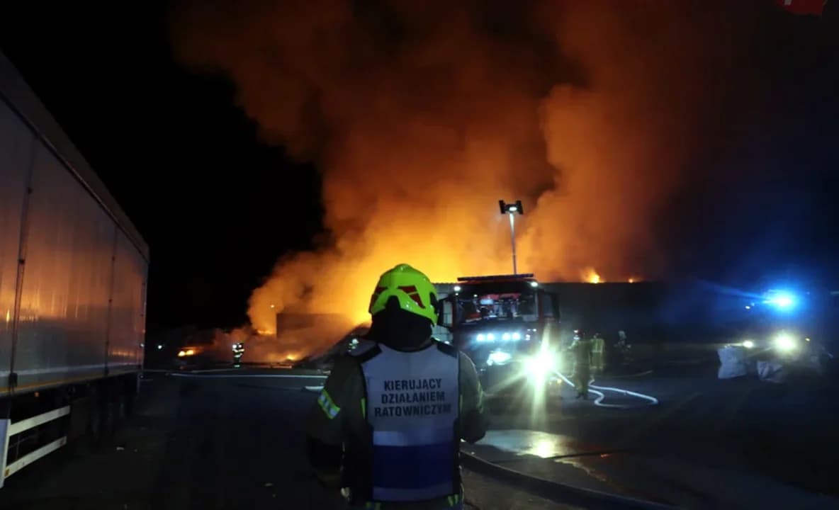 Jarocińscy strażacy gaszą ogromny pożar w jednej z firm w Rawiczu [ZDJĘCIA, FILM]