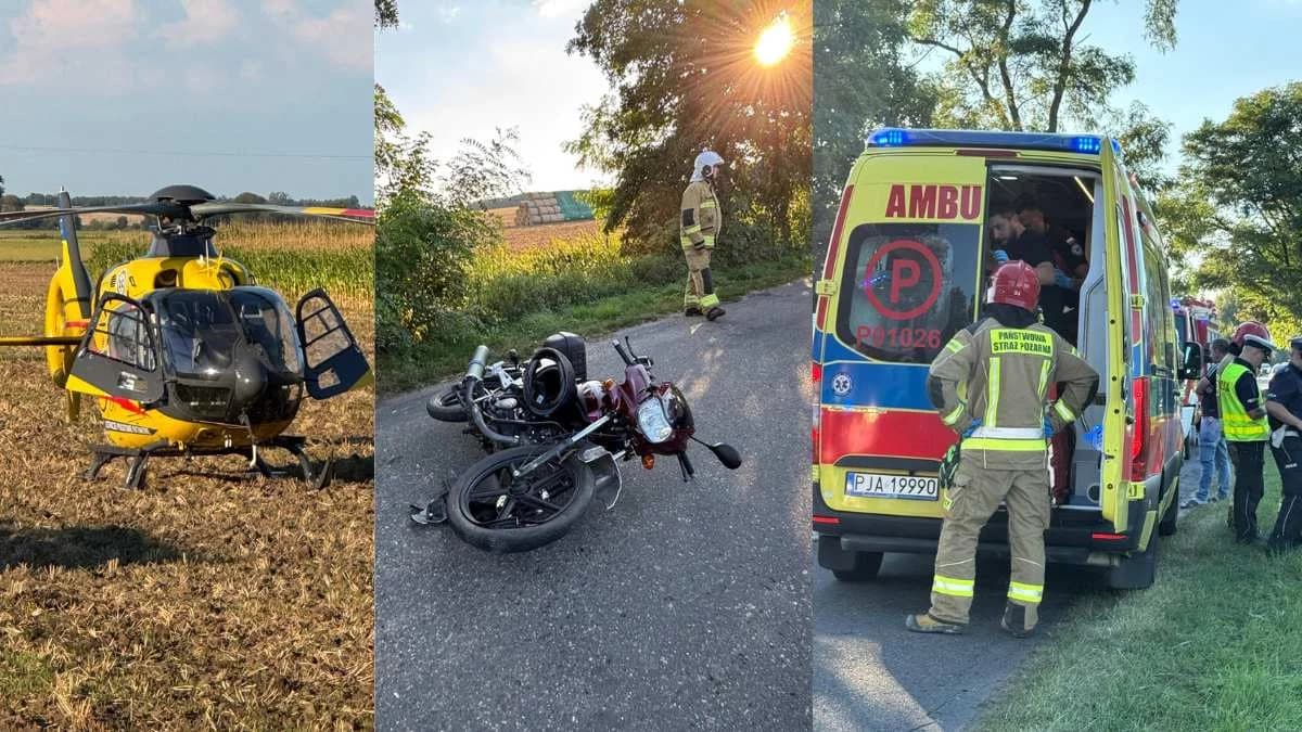 Wypadek na drodze powiatowej Radlin - Wilkowyja. Po motocyklistę przyleciał LPR [ZDJĘCIA]
