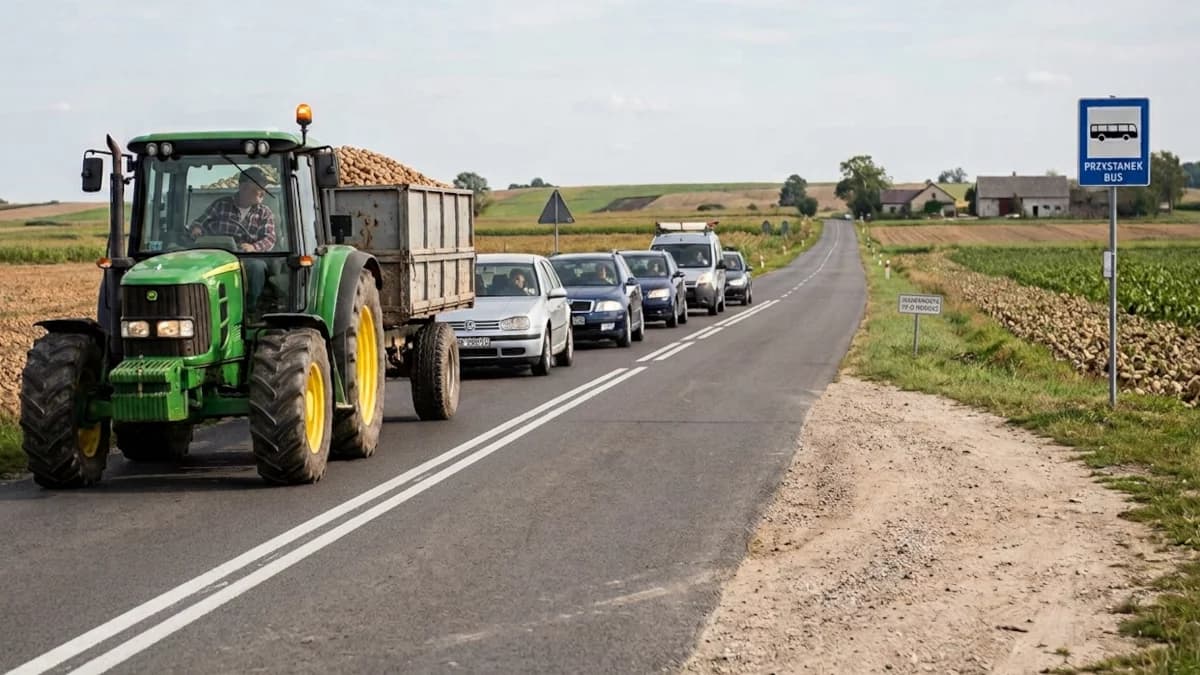 Korek za ciągnikiem rolniczym. Traktorzysta ma obowiązek zjechać na pobocze?
